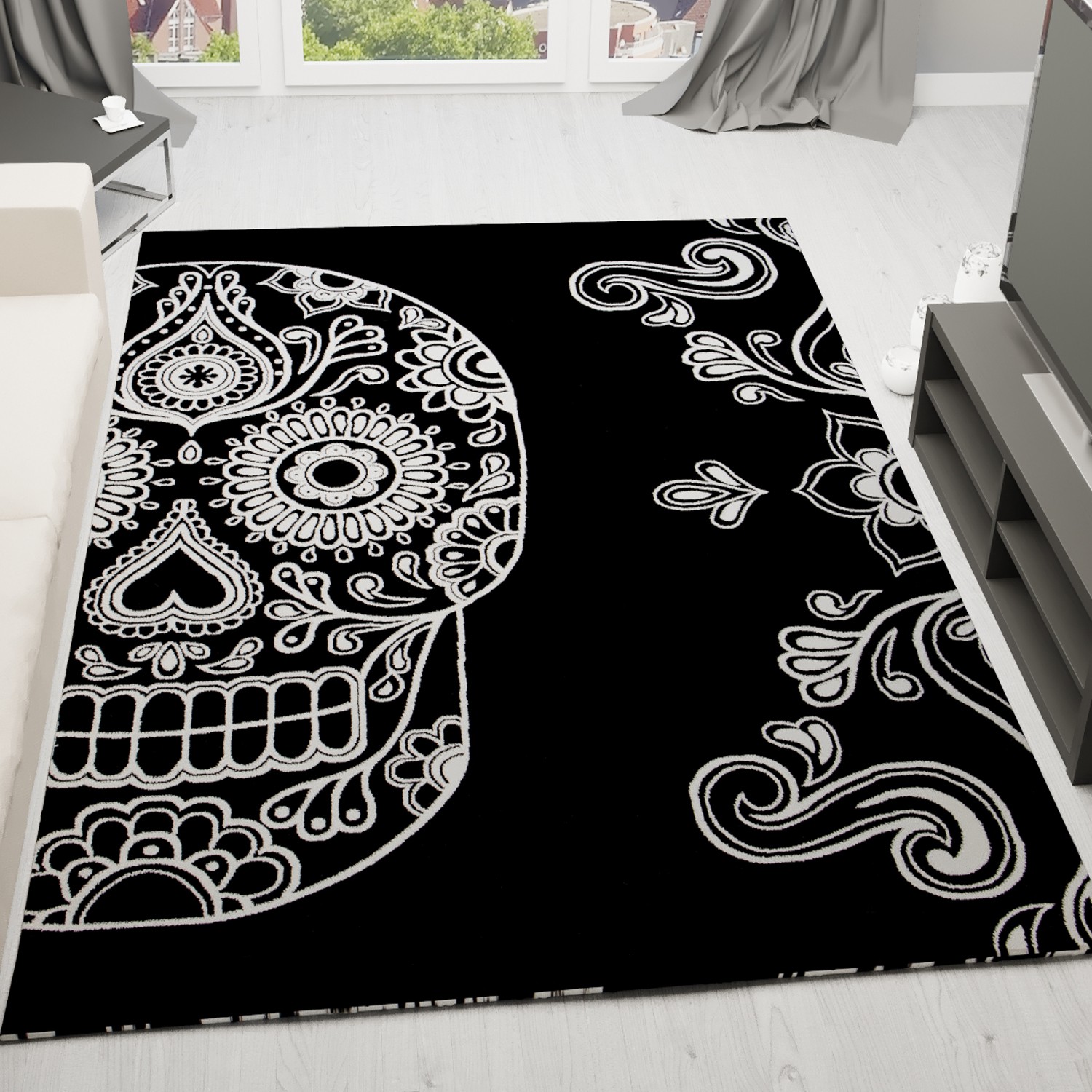 Alfombra artística negra y blanca con motivo de calavera - NOVEDAD - eBay