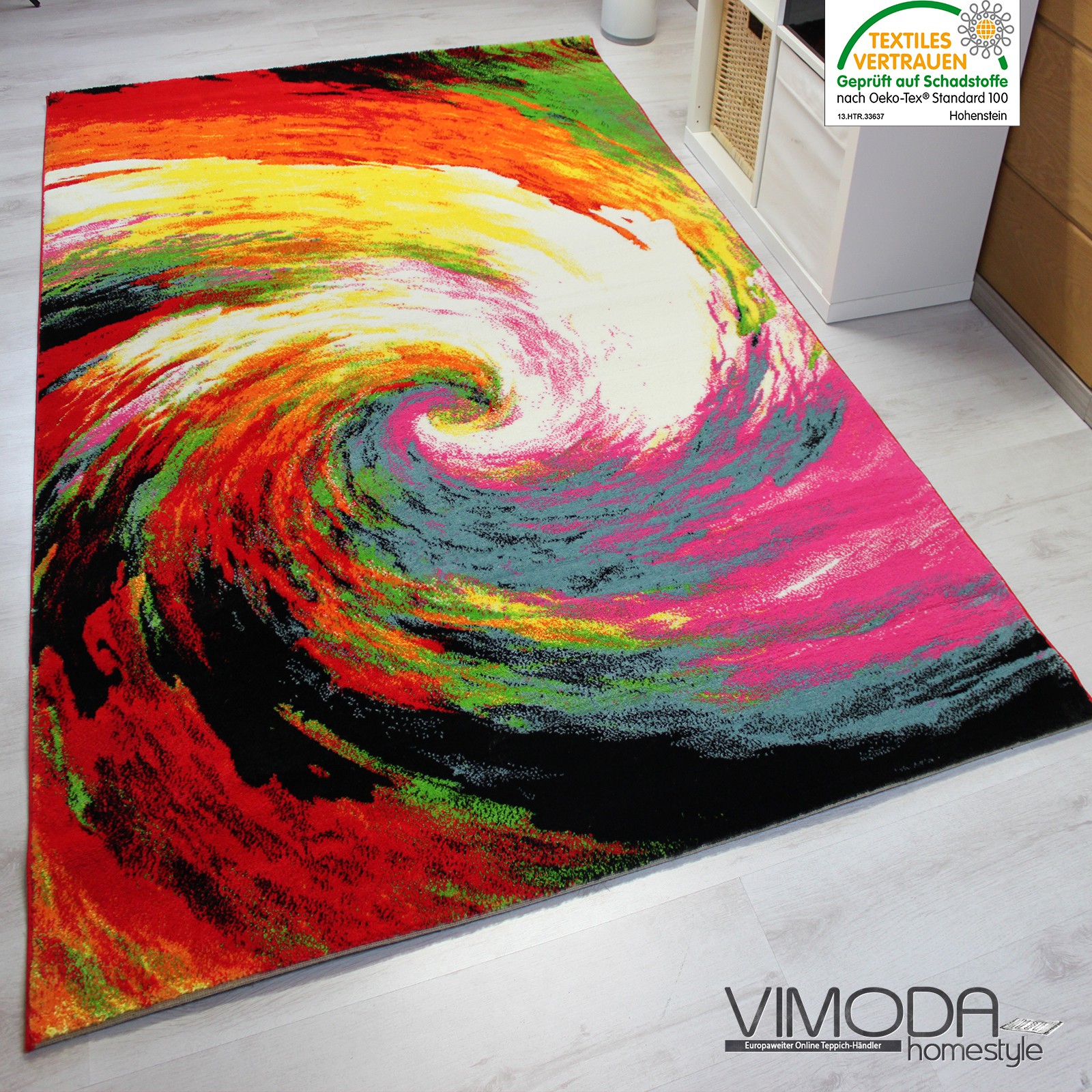Teppich Modern Design Kurzflor Multicolor Kreis Wirbel in Teppich Modern Design Kurzflor Multicolor Kreis Wirbel in