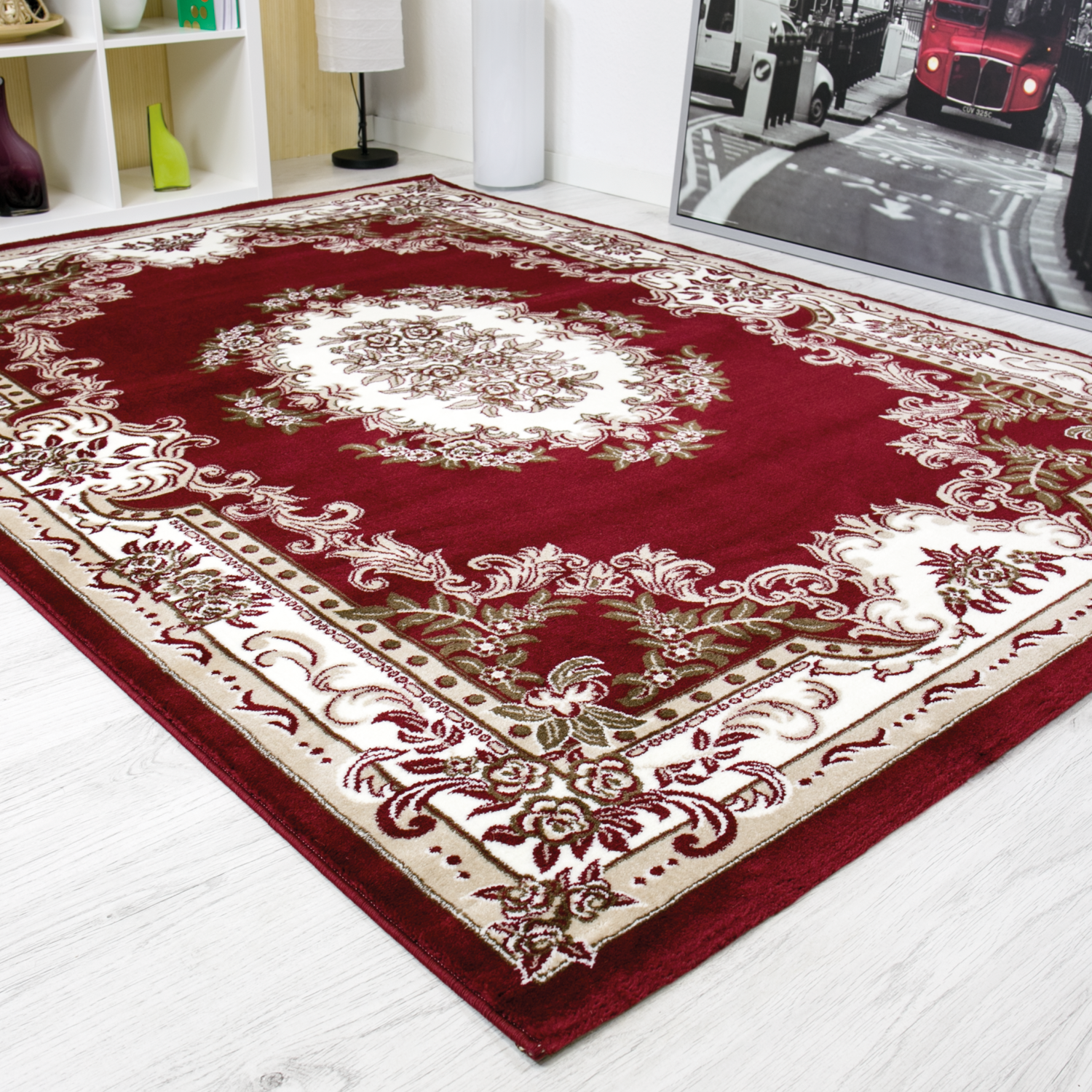 Red Traditional Rugs Living Room Large Rug Carpet Classic Design Short Pile