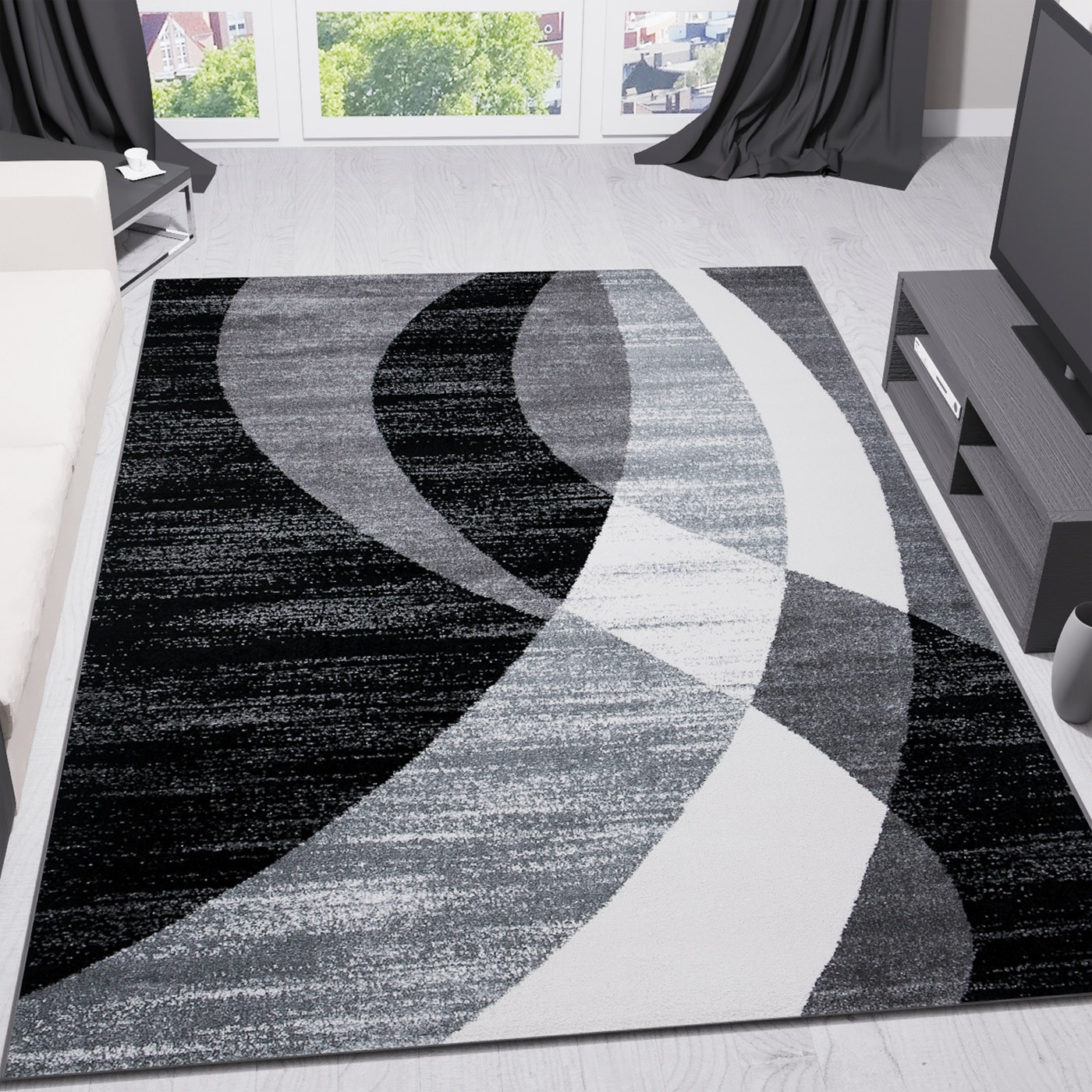 Teppich Modern Design Schwarz Grau Weiß Kurzflor Teppich Modern Design Schwarz Grau Weiß Kurzflor